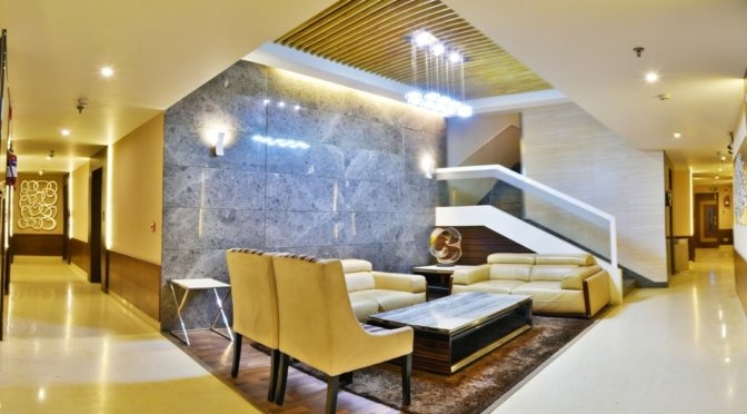 A guest floor corridor at Hotel Sawera Grand, Amritsar